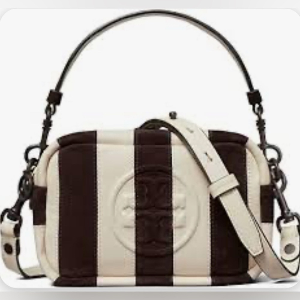 TORY BURCH RARE PERRY BOMBE STRIPE CROSSBODY BAG NEW IVORY/BROWN